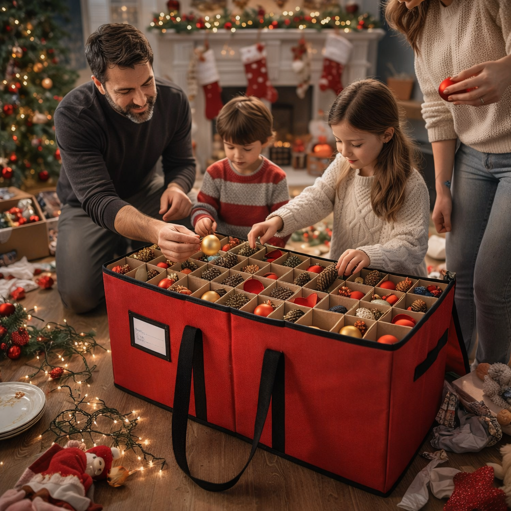 Premium Christmas Ornament Storage Box with 128 Compartments – Durable Holiday Decoration