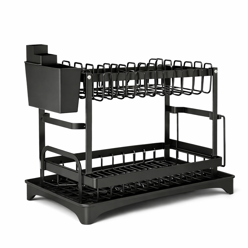 AquaSteel™ Adjustable Dish Drying Rack – Premium Kitchen Organiser for Plates, Bowls & Cutlery