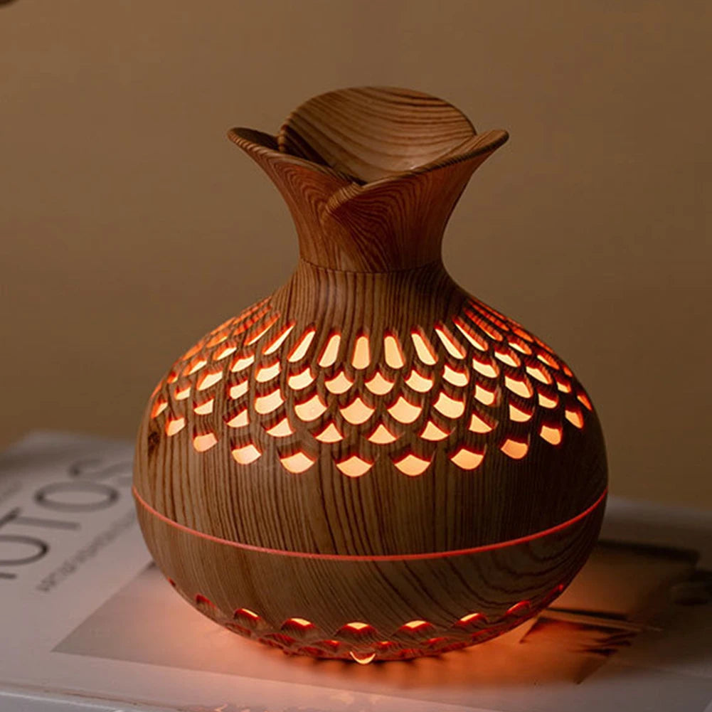 Minimalist Wood-Grain Aroma Humidifier – Silent Mist Diffuser with Soft Ambient Light (300ml)