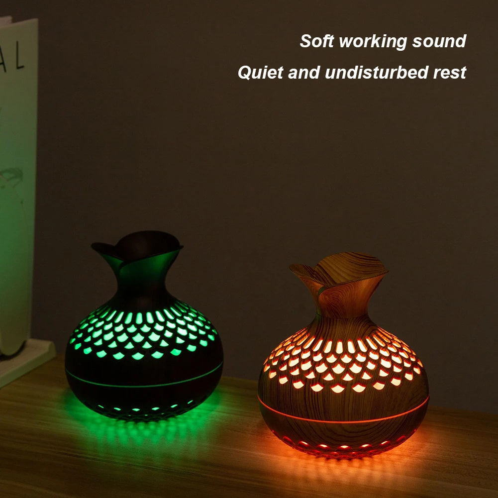 Minimalist Wood-Grain Aroma Humidifier – Silent Mist Diffuser with Soft Ambient Light (300ml)