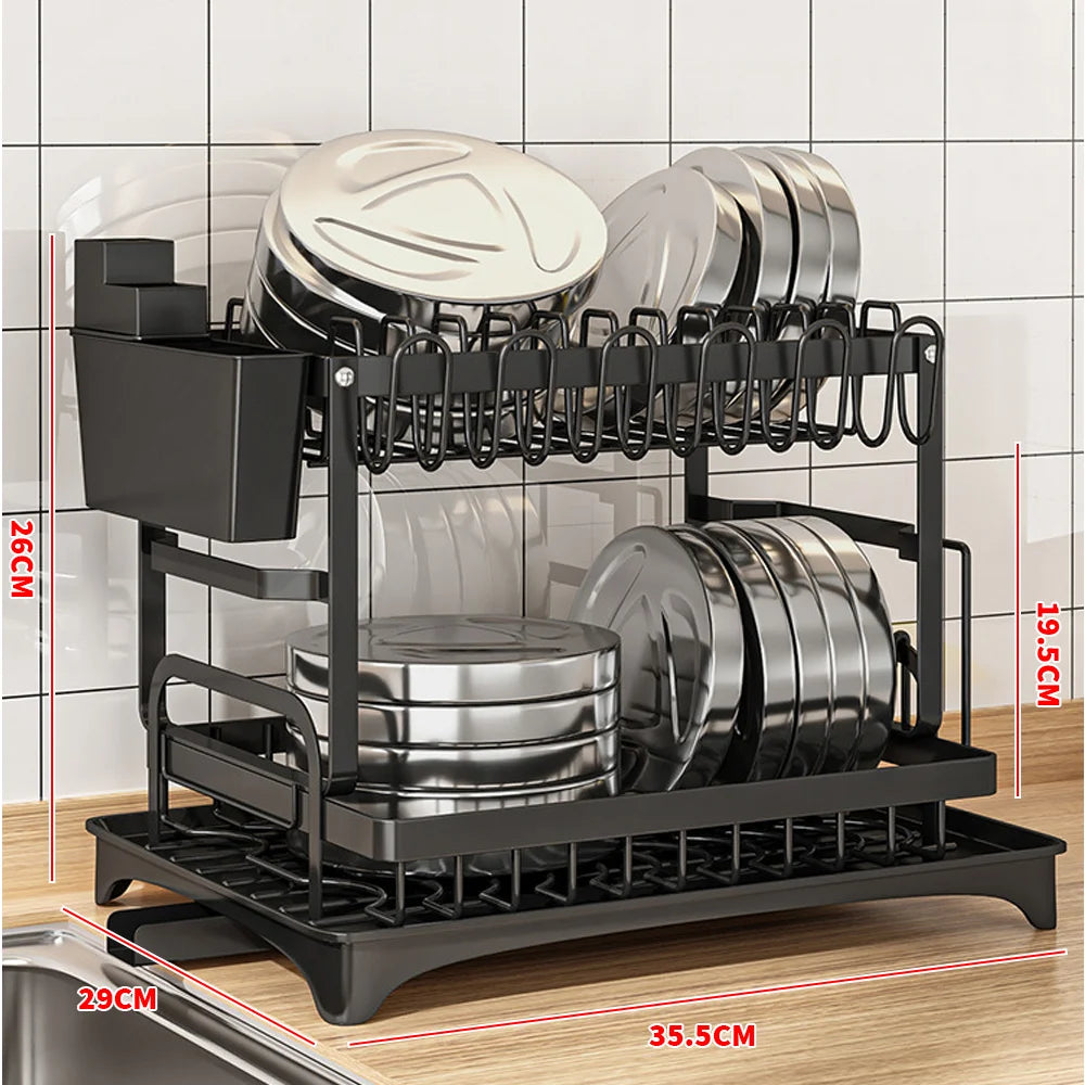 AquaSteel™ Adjustable Dish Drying Rack – Premium Kitchen Organiser for Plates, Bowls & Cutlery