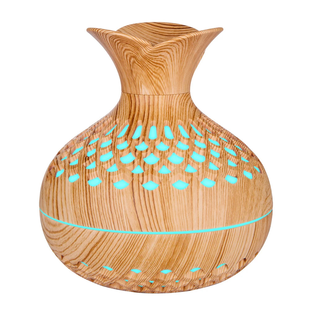 Minimalist Wood-Grain Aroma Humidifier – Silent Mist Diffuser with Soft Ambient Light (300ml)