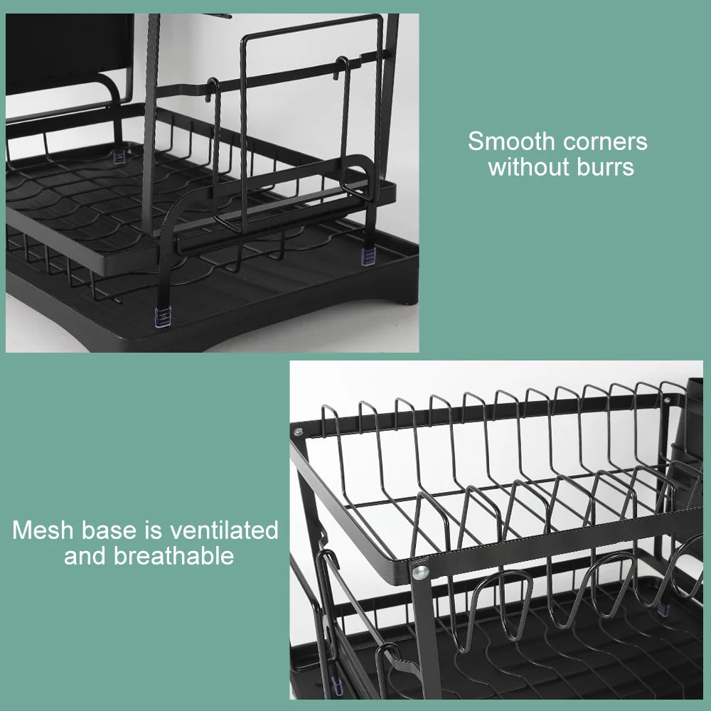 AquaSteel™ Adjustable Dish Drying Rack – Premium Kitchen Organiser for Plates, Bowls & Cutlery