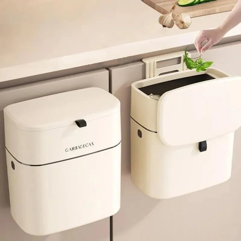 Wall-Mounted Kitchen Waste Bin with Lid – Space-Saving Cabinet Door Trash Can