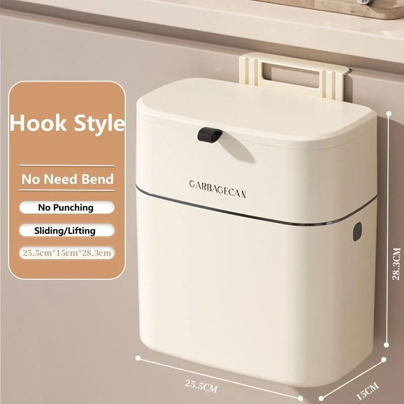 Wall-Mounted Kitchen Waste Bin with Lid – Space-Saving Cabinet Door Trash Can