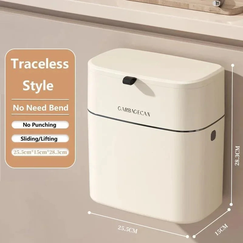 Wall-Mounted Kitchen Waste Bin with Lid – Space-Saving Cabinet Door Trash Can