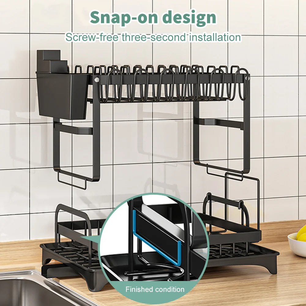 AquaSteel™ Adjustable Dish Drying Rack – Premium Kitchen Organiser for Plates, Bowls & Cutlery