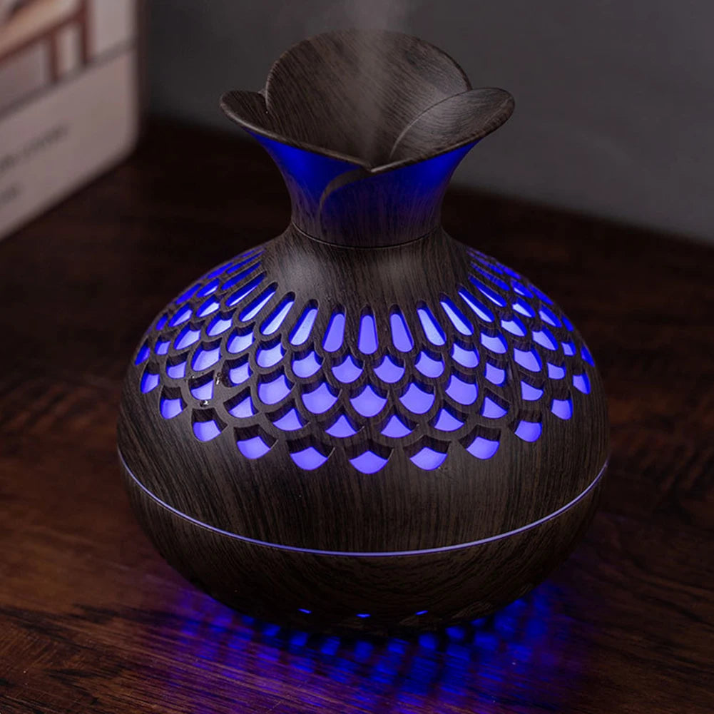 Minimalist Wood-Grain Aroma Humidifier – Silent Mist Diffuser with Soft Ambient Light (300ml)