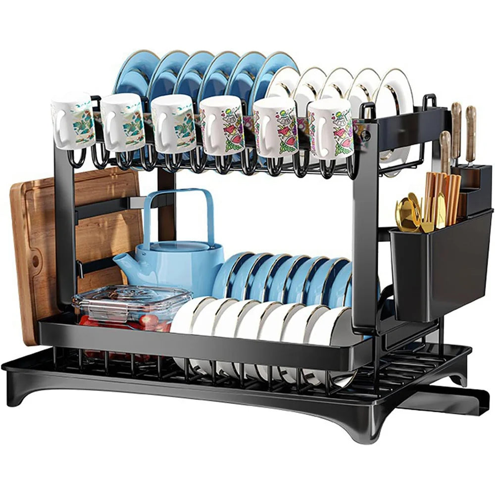 AquaSteel™ Adjustable Dish Drying Rack – Premium Kitchen Organiser for Plates, Bowls & Cutlery