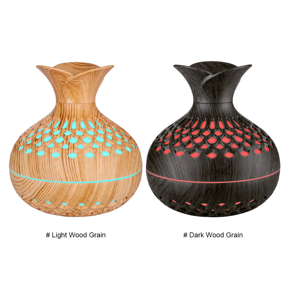 Minimalist Wood-Grain Aroma Humidifier – Silent Mist Diffuser with Soft Ambient Light (300ml)
